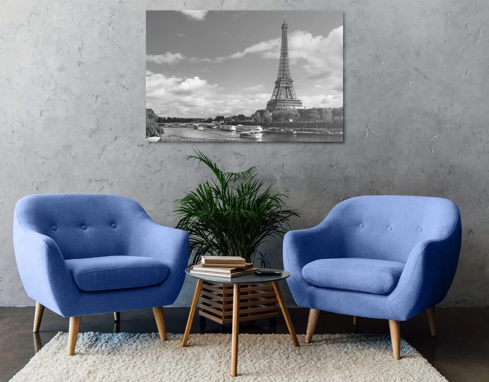 Quadro su tela – Panorama mozzafiato di Parigi in bianco e nero