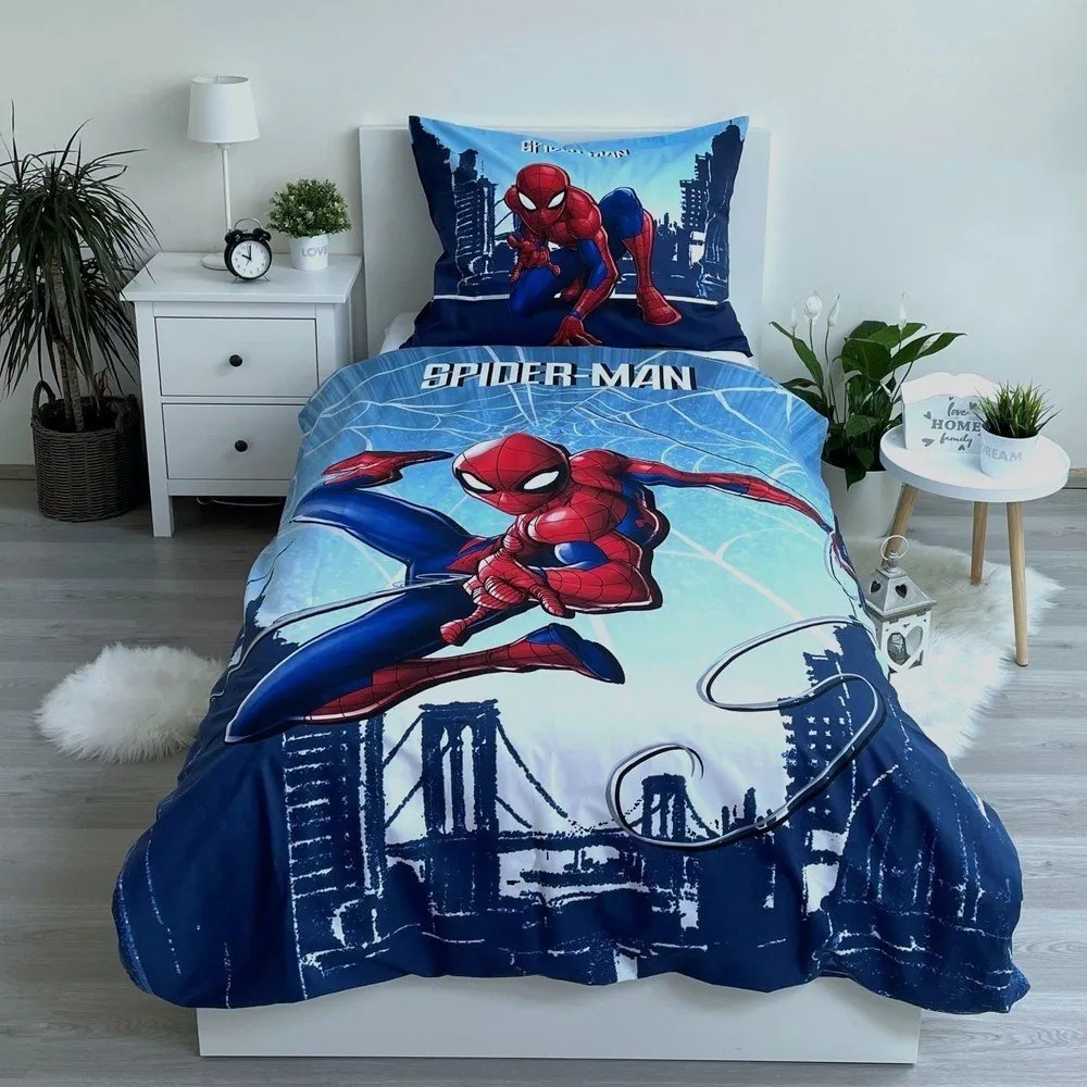 Set copripiumino e federa da bambini blu in cotone per letto singolo 140x200 cm Spider-man "Blue" – Jerry Fabrics