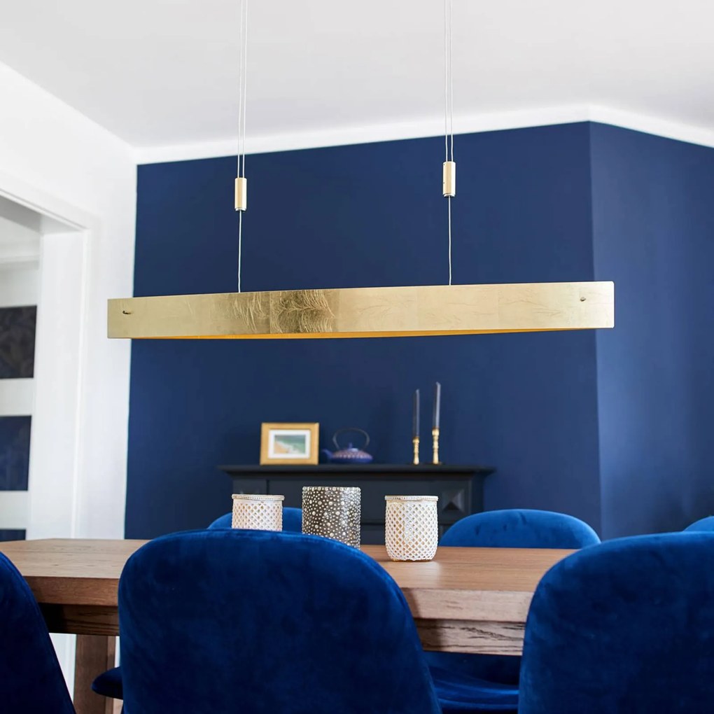 Lampada a sospensione Quitani LED Malu, oro, lunghezza 100 cm