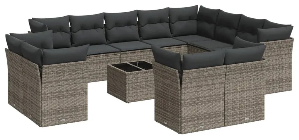 Set divani da giardino 13 pz con cuscini grigio in polyrattan