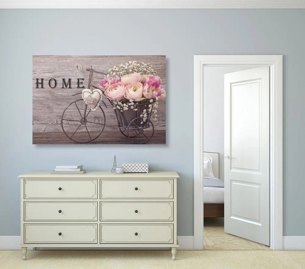 Stampa su tela – Fiori meravigliosi in vaso vintage con iscrizione