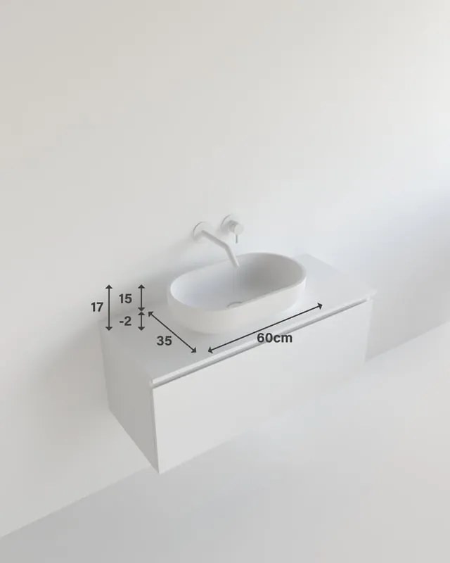 Lavabo da appoggio ovale in resina L 60 x H 17.1 x P 35 cm bianco opaco