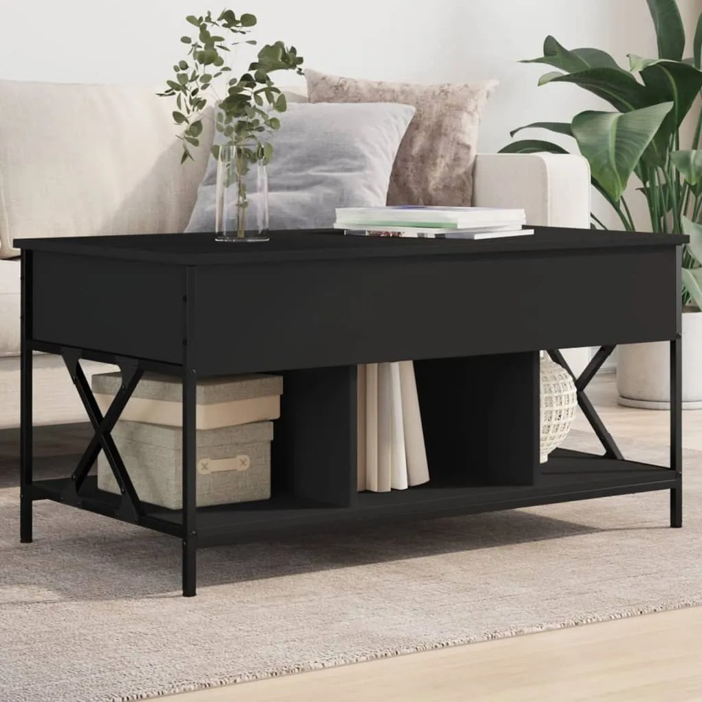 Tavolino da salotto nero 100x55x50cm legno multistrato metallo