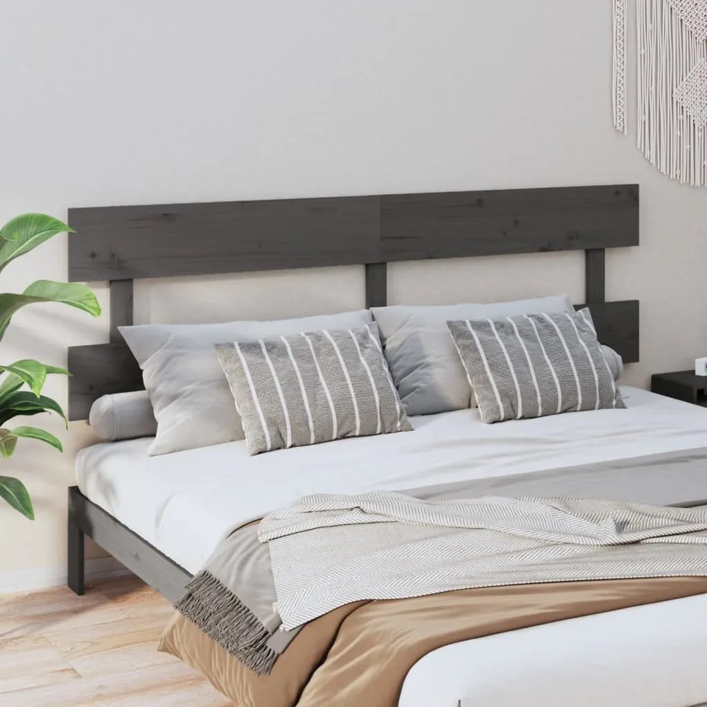 Testiera Per Letto Grigia 184x3x81 Cm İn Legno Massello Di Pino /