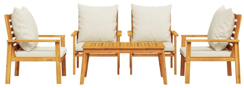 Set salotto da giardino 5 pz con cuscini legno massello acacia