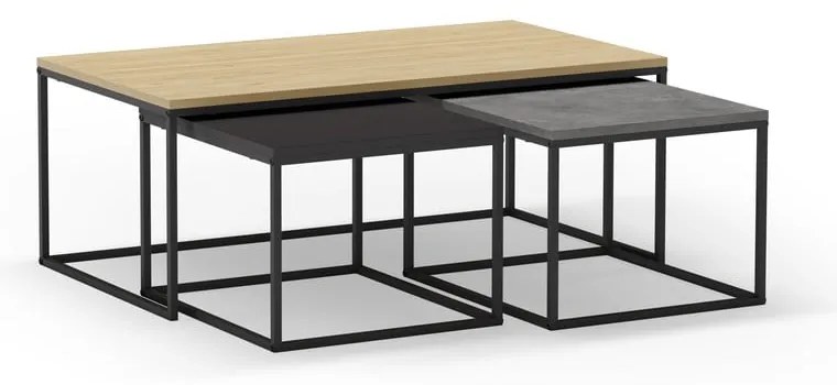 set di 3 tavolini in colore grigio-naturale 60x110 cm Camelia - Marckeric