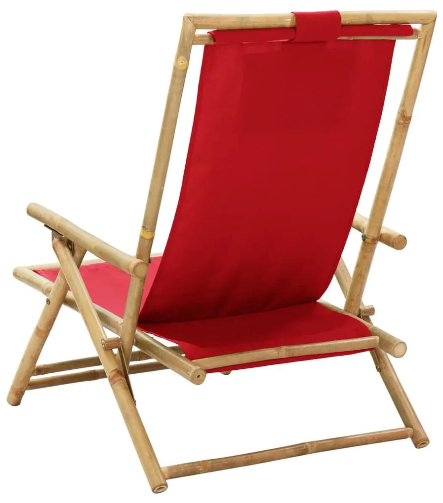 Sedia reclinabile relax rossa in bambù e tessuto