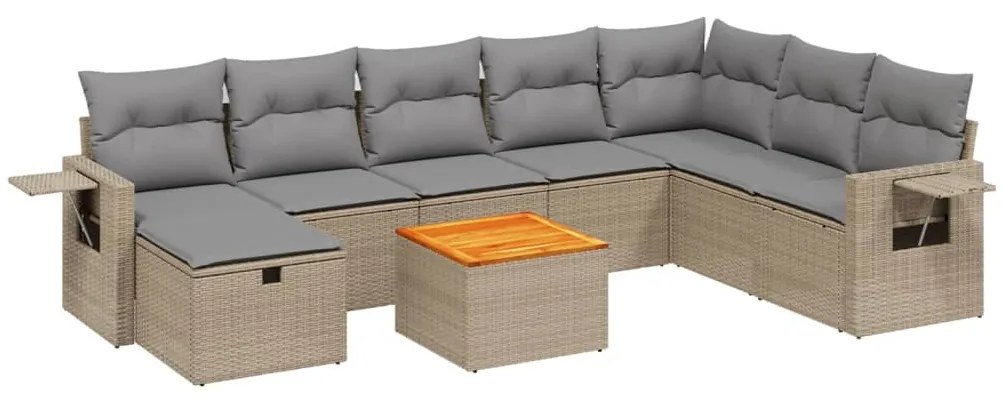 Set divano da giardino 9 pz con cuscini beige misto polyrattan