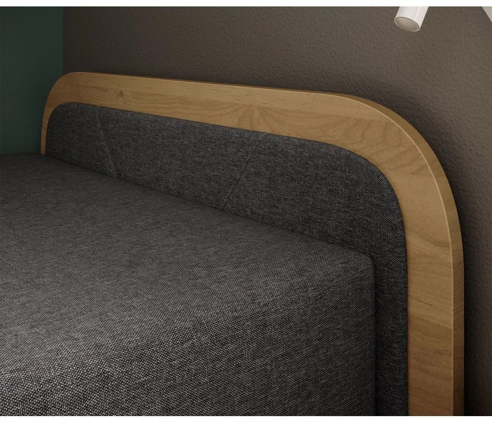 Letto singolo imbottito/in truciolato giallo ocra/grigio scuro con contenitore e materasso inclusi 80x190 cm Parys – ELTAP