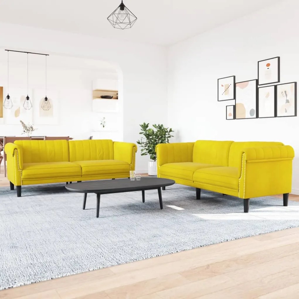 Set Di Divani 2 Pz Giallo İn Velluto /