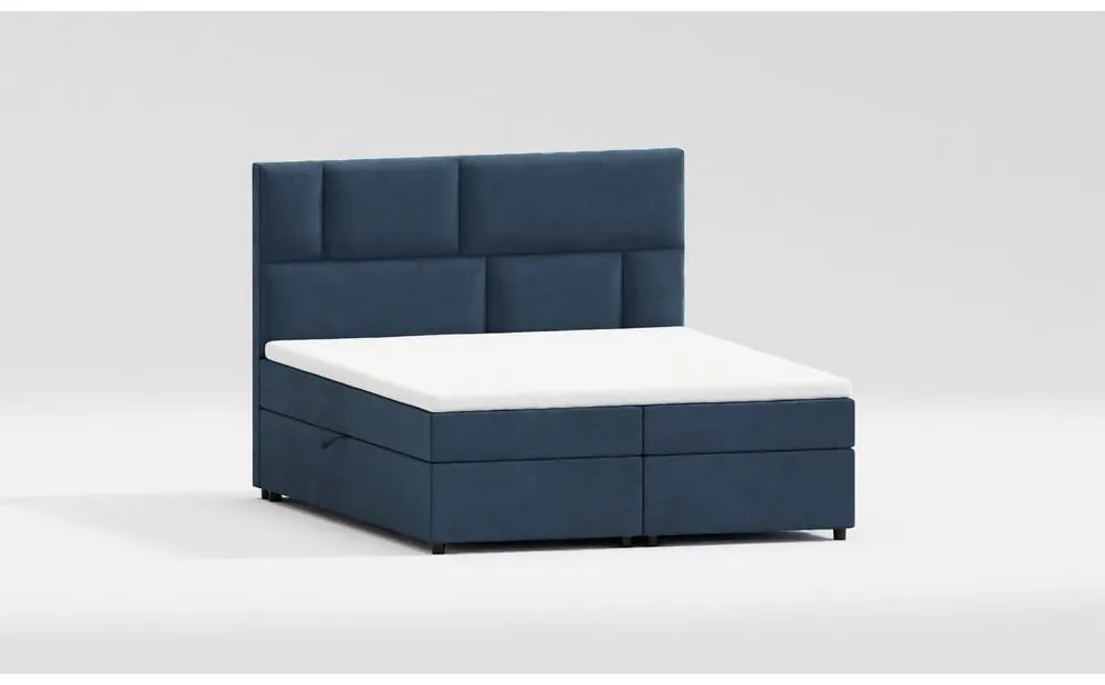 Letto boxspring blu scuro con contenitore 180x200 cm Lola - Ropez