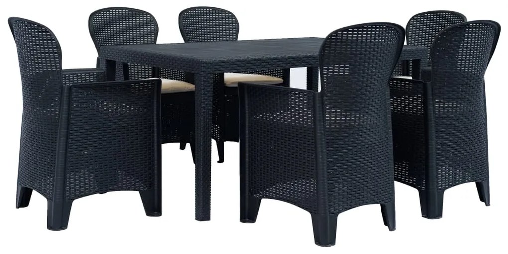 Set pranzo da giardino 7 pz in plastica antracite stile rattan