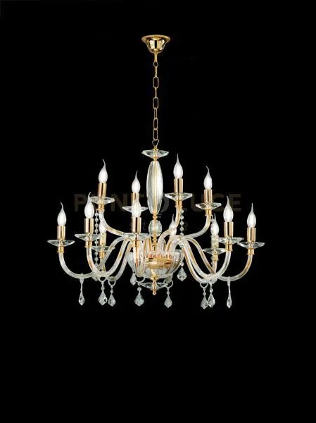 Lampadario cecilia 12 luci vetro e cristallo oro e trasparente atta...