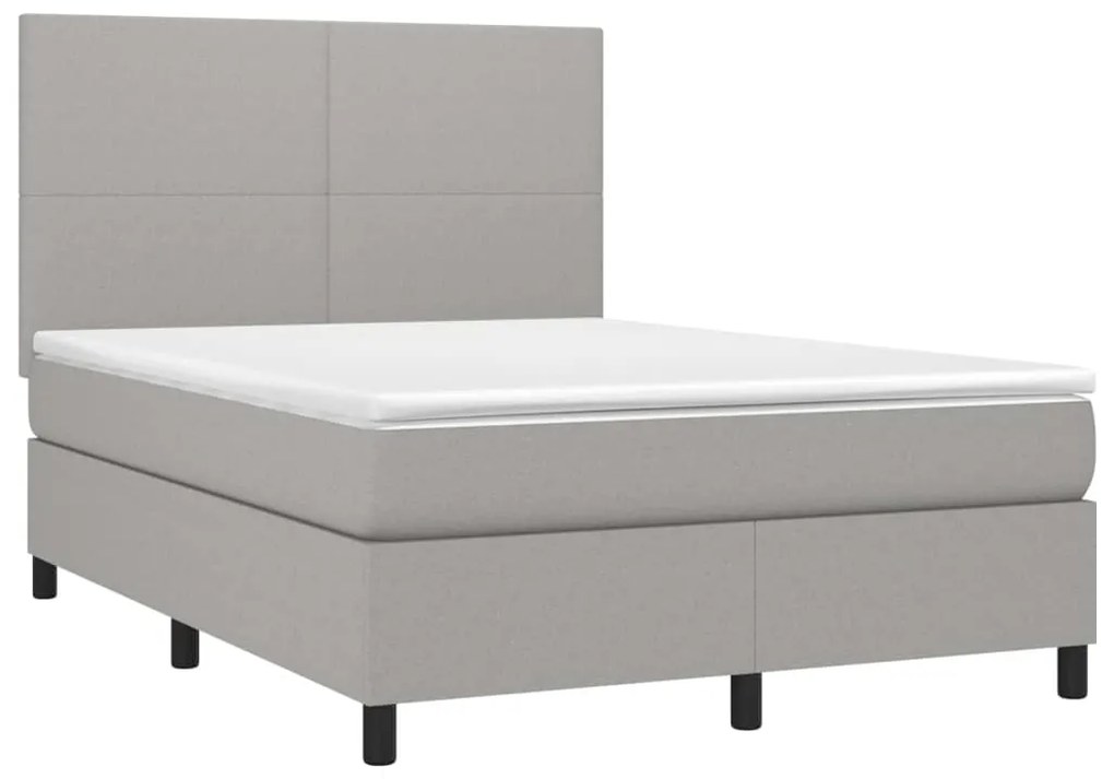 Letto a molle materasso e led grigio chiaro 140x190 cm tessuto