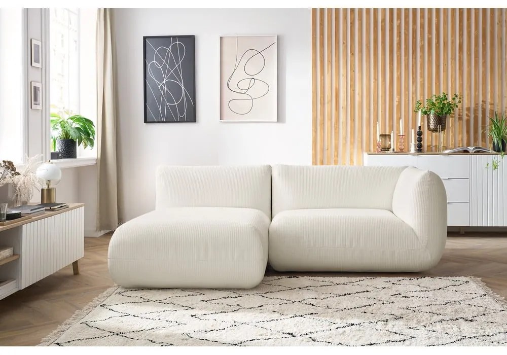 Divano angolare in velluto a coste bianco (angolo sinistro) Lecomte - Bobochic Paris
