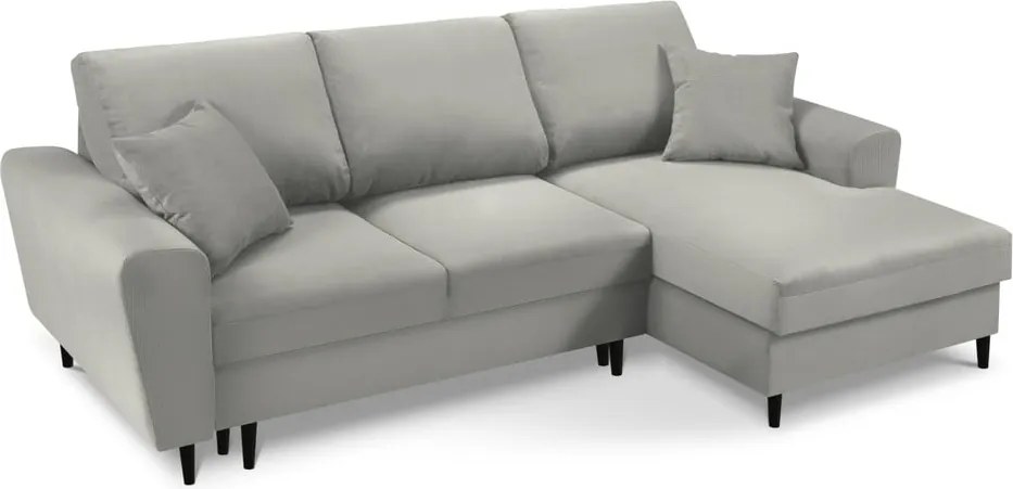 Divano angolare grigio chiaro allungabile e con contenitore (con penisola a destra/con chaise lounge) con rivestimento in velluto a coste Kyoto – Cosmopolitan Design