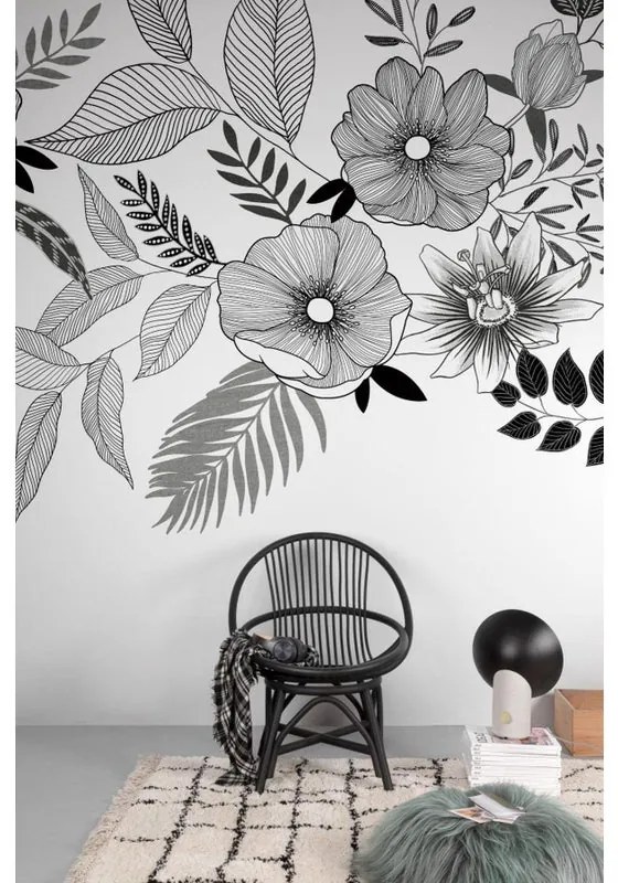 Fotomurale Fiori, bianco, nero