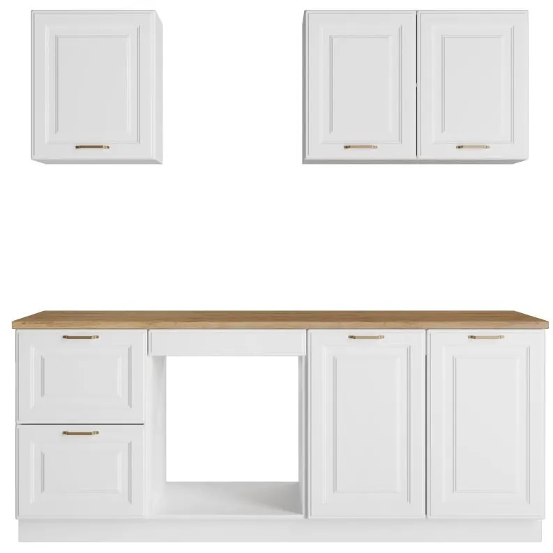 Cucina completa Con piano di lavoro 200 cm Bianco e Naturale - CELOMIA