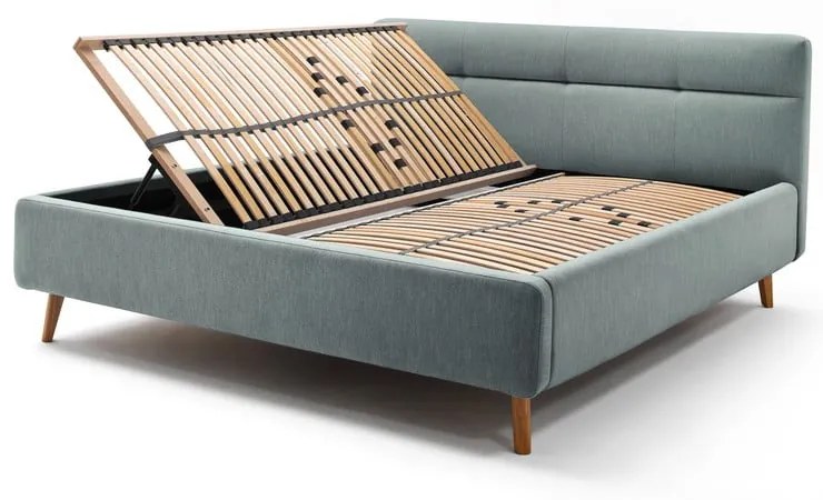 Letto matrimoniale imbottito azzurro con contenitore con rete inclusa 180x200 cm Lotte – Meise Möbel