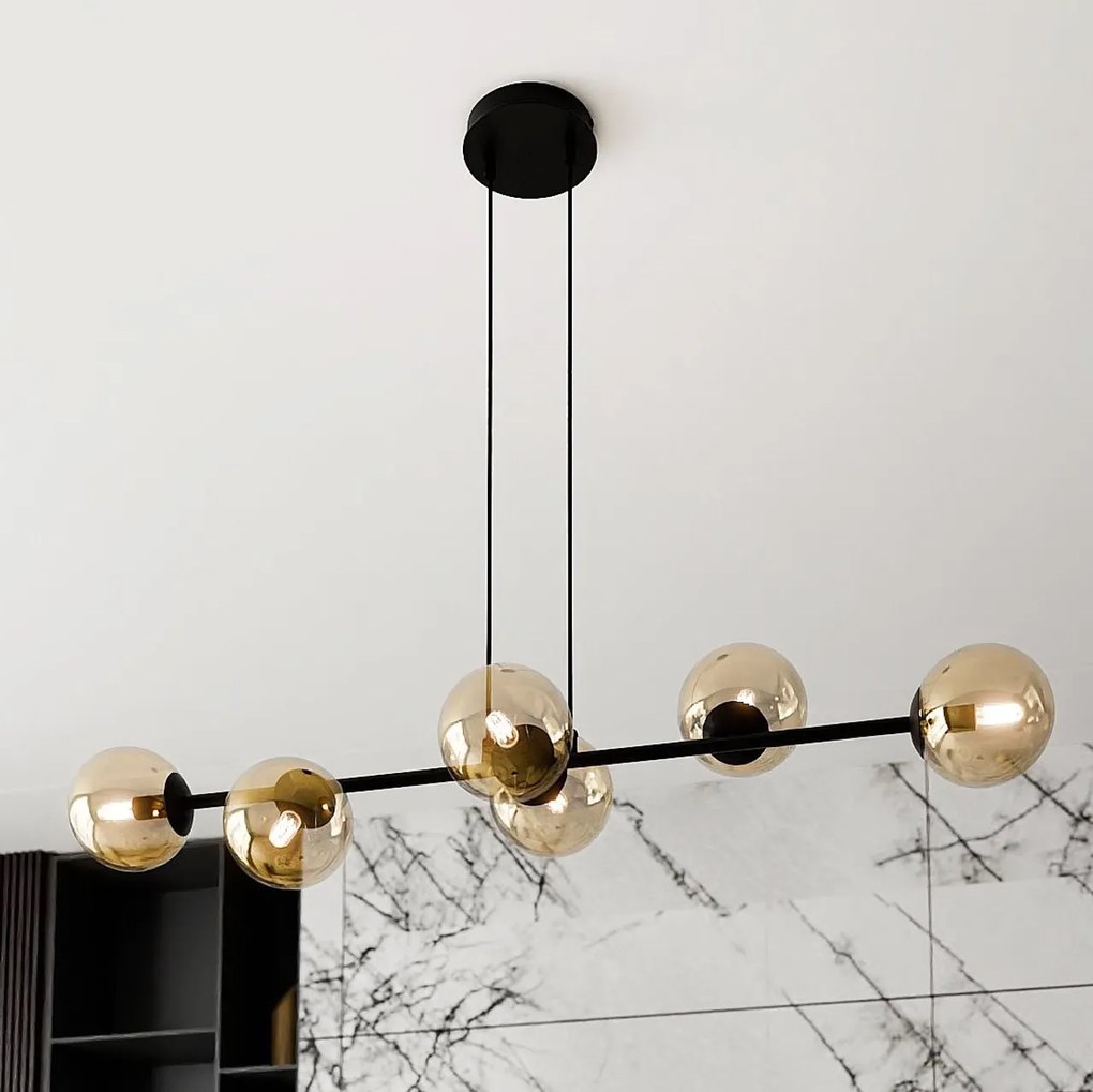 Lampadario a Sospensione in Acciaio e Vetro ROSSI 6 Nero 6xE14