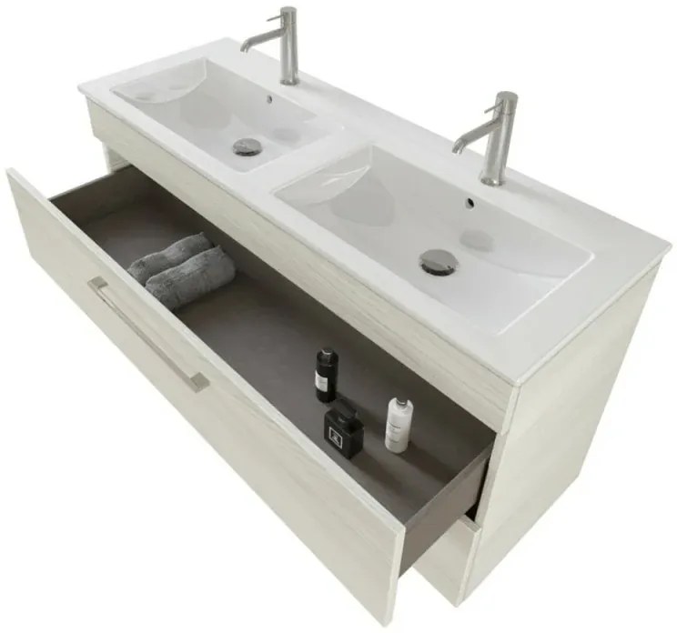 Mobile bagno sospeso 120 cm Smart bianco legno con specchio