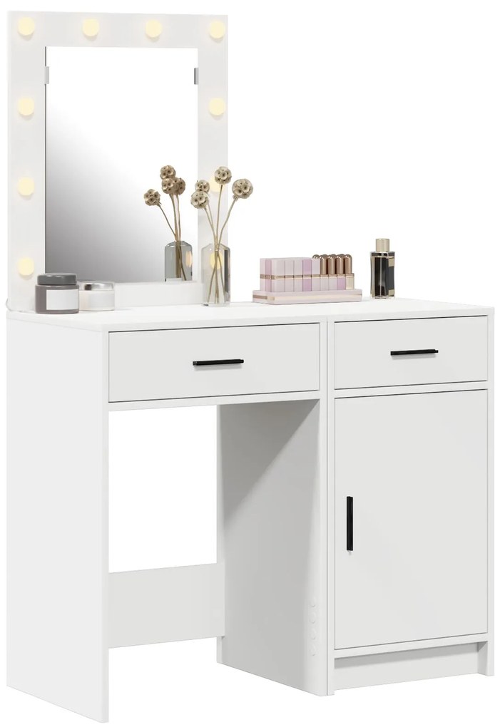 Set da toeletta 2 pezzi con led in legno ingegnerizzato bianco