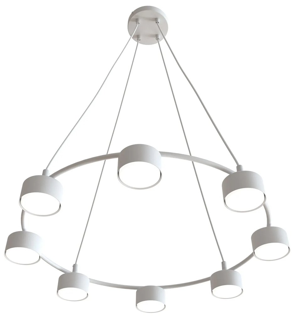 Lampadario Moderno 8 Luci Starlit In Acciaio Bianco Ad Anello E Cilindri