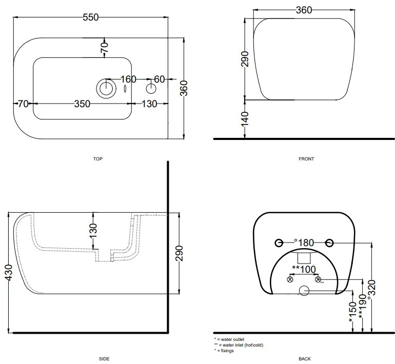 Cielo Shui big Bidet sospeso monoforo completo di fissaggio in ceramica talco