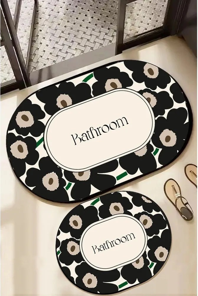 Set di tappetini per il bagno neri/beige 2 pz 60x100 cm Oweld – Foutastic