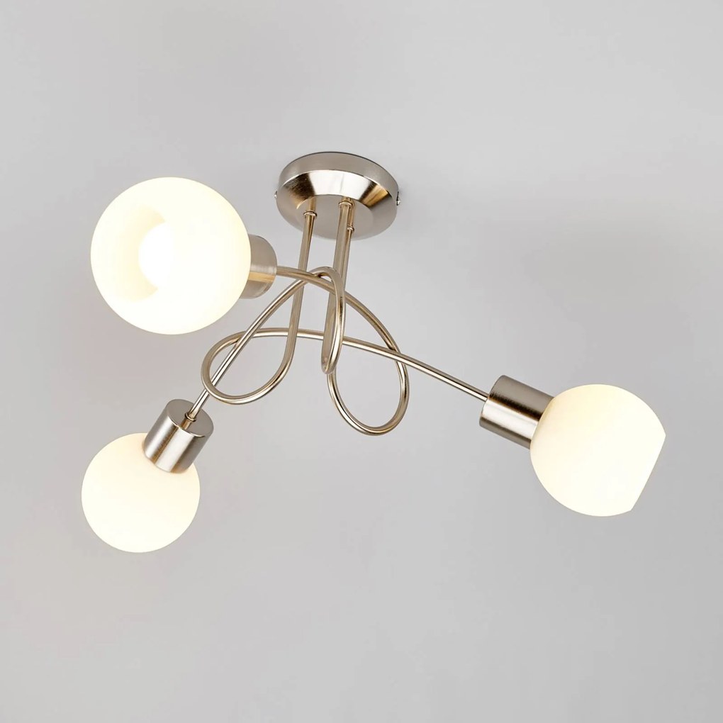 Plafoniera Lindby Elaina, Ø 38cm, a 3 luci, nichel, vetro, E14