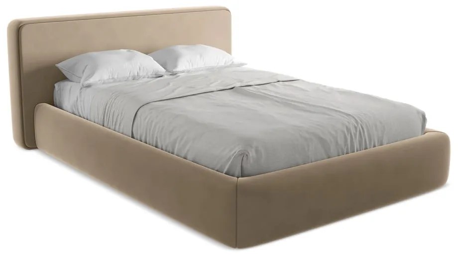 Letto matrimoniale imbottito marrone chiaro con contenitore con griglia 140x200 cm Kiana - Makamii