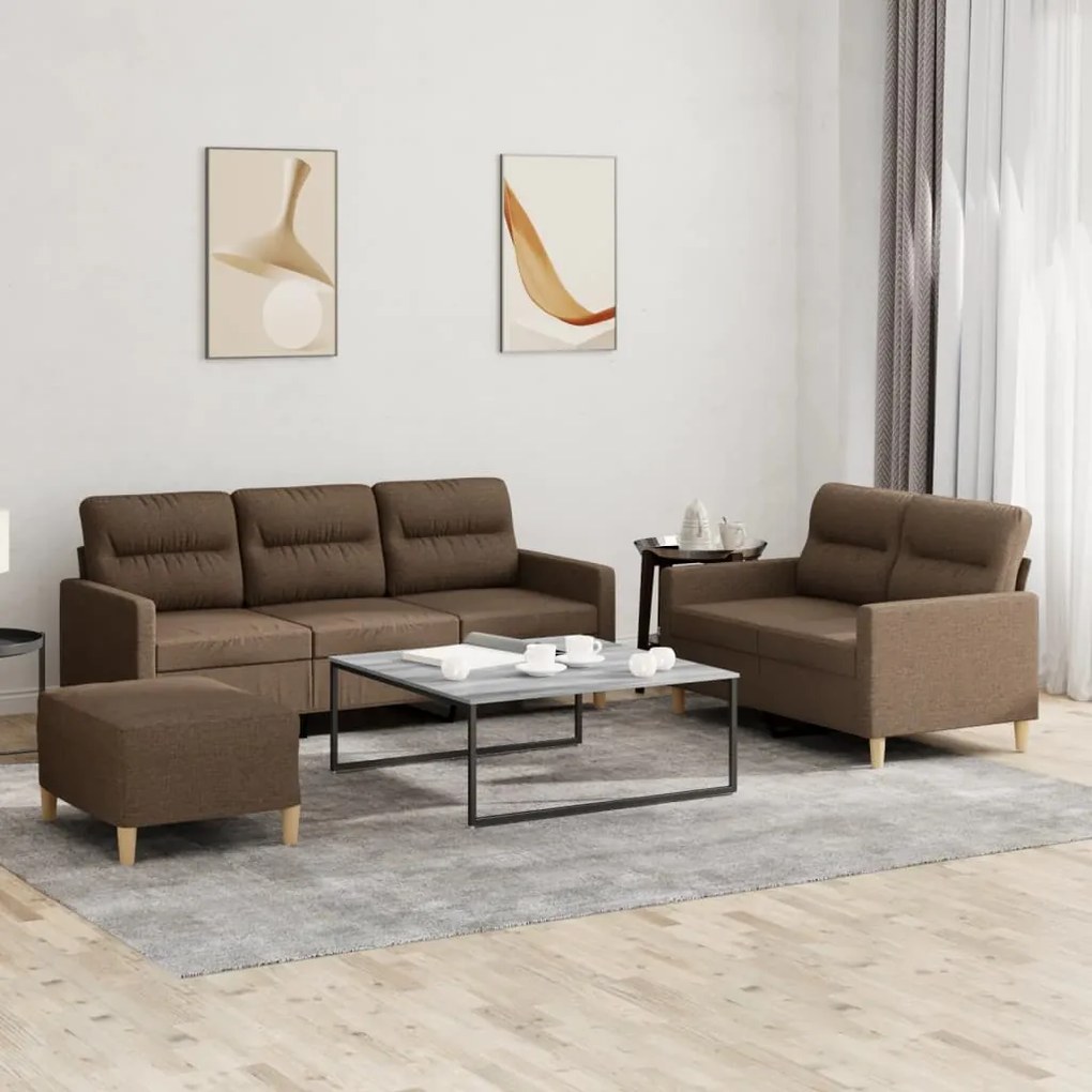 Set Di Divani 3 Pz Con Cuscini Marrone İn Tessuto /