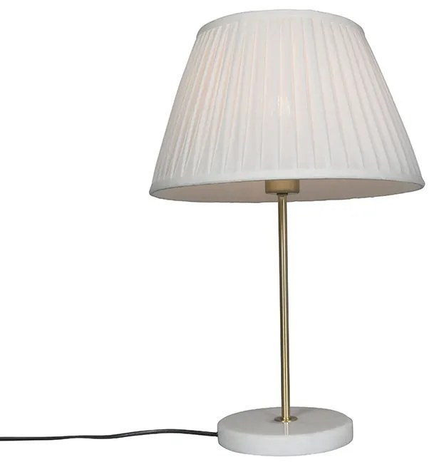 Lampada da tavolo retrò in ottone con paralume plissettato crema 35 cm - Kaso