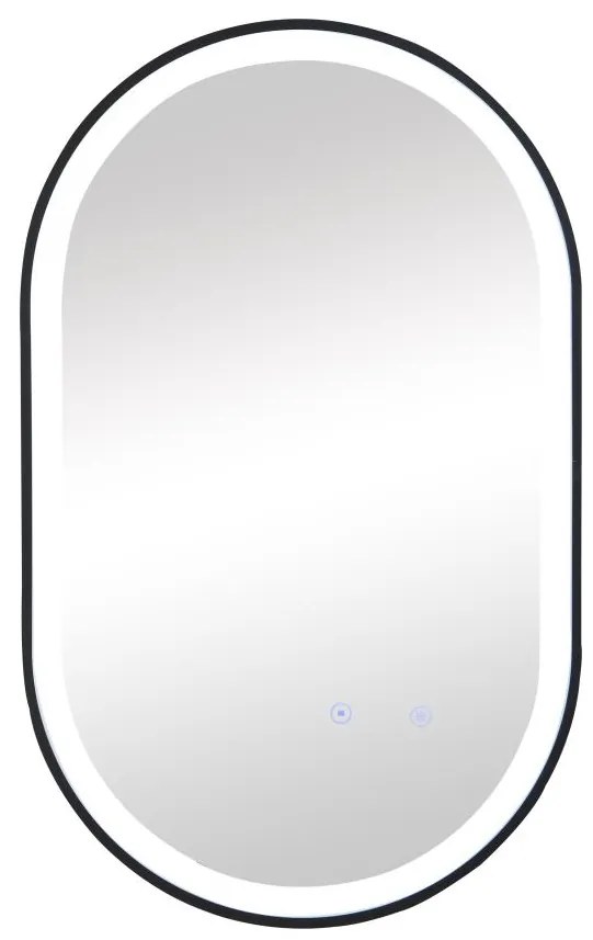 Specchio per bagno luminoso ovale antiappannamento con contorno 50 x 80 cm Nero - ALARICO