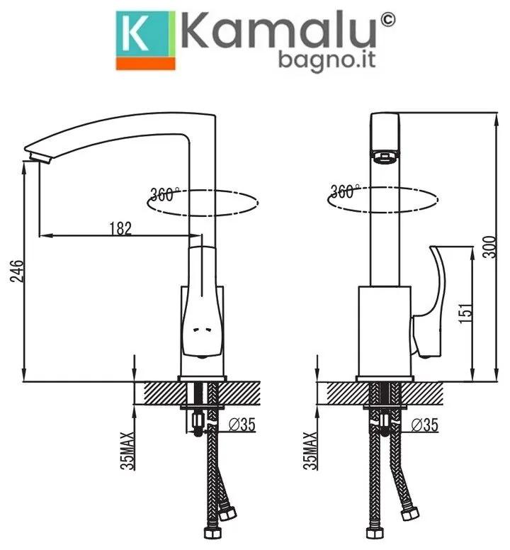 Kamalu - miscelatore cucina finitura cromata con canna girevole | kam-080