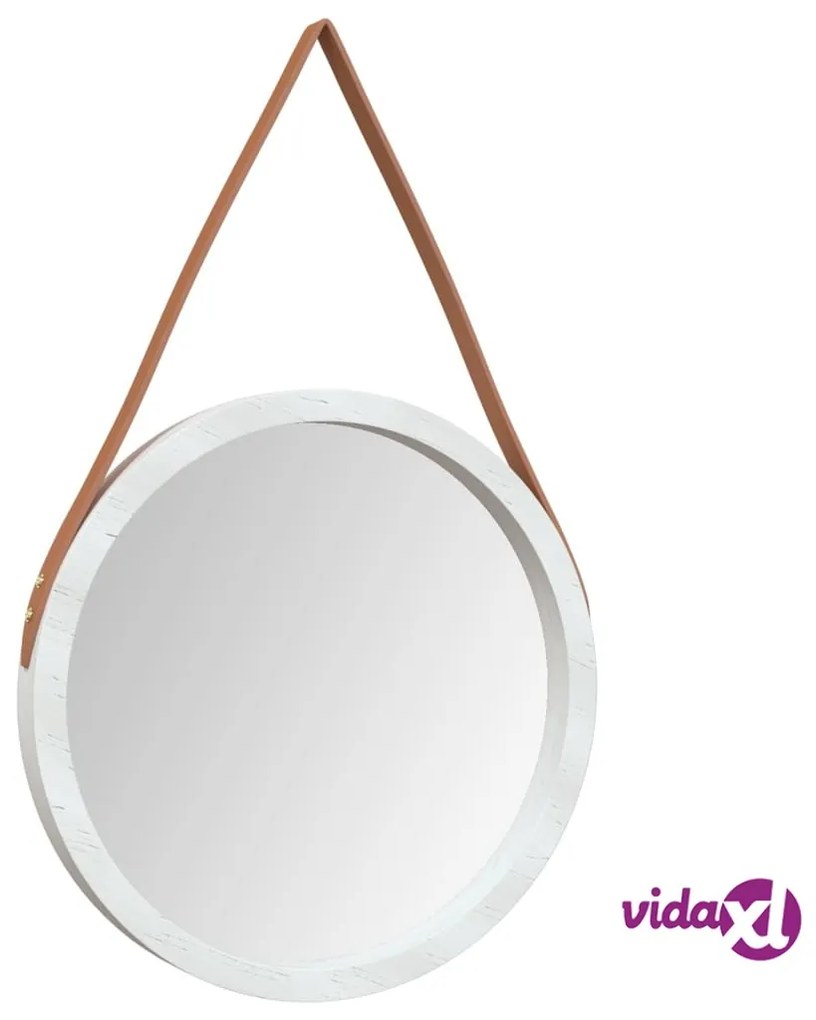 vidaXL Specchio da Parete con Cinghia Bianco Ø 45 cm