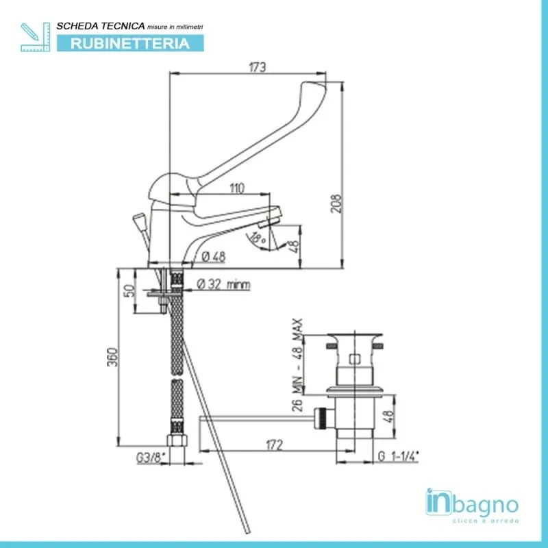 Miscelatore Lavabo con Leva Clinica Cromato Piralla Ariel