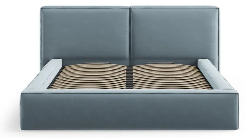Letto matrimoniale imbottito azzurro in velluto con contenitore con rete inclusa 180x200 cm Arendal – Cosmopolitan Design