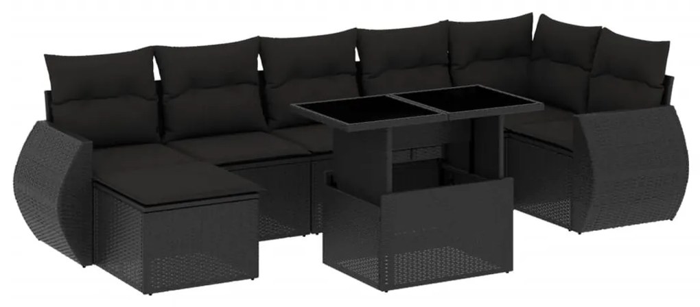 Set divani da giardino con cuscini 8 pz nero in polyrattan