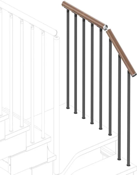 Balaustra in kit IRIS Gala in legno grigio antracite, corrimano in legno noce, L 120 cm fissaggio a pavimento