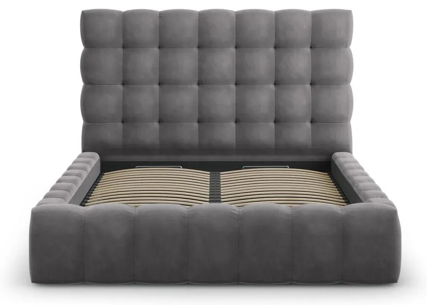 Letto matrimoniale imbottito grigio con contenitore con griglia 160x200 cm Bali - Cosmopolitan Design
