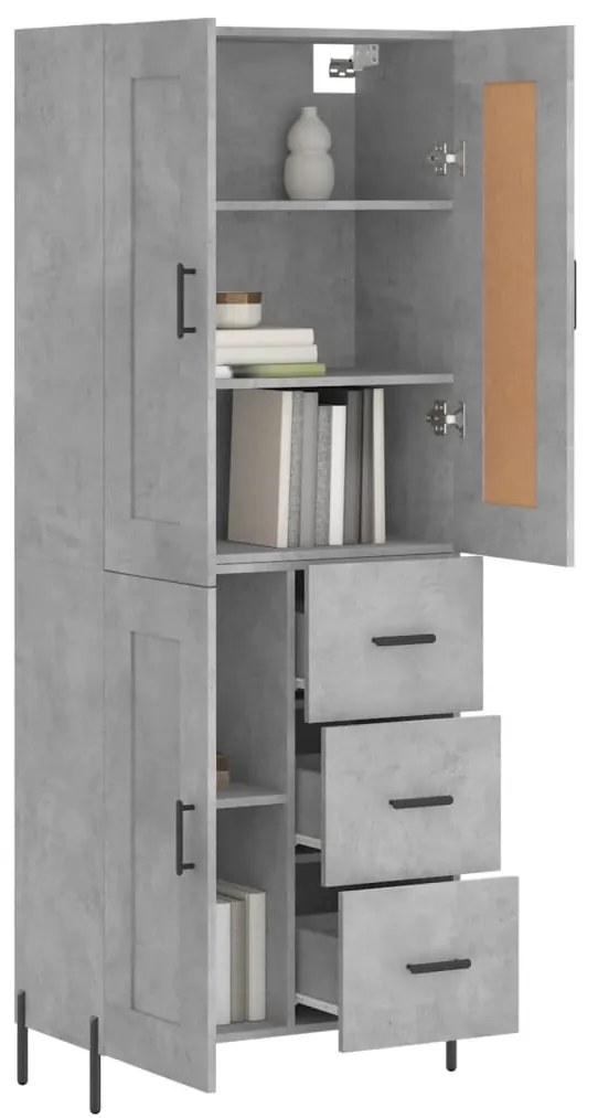 Credenza grigio cemento 69,5x34x180 cm in legno multistrato