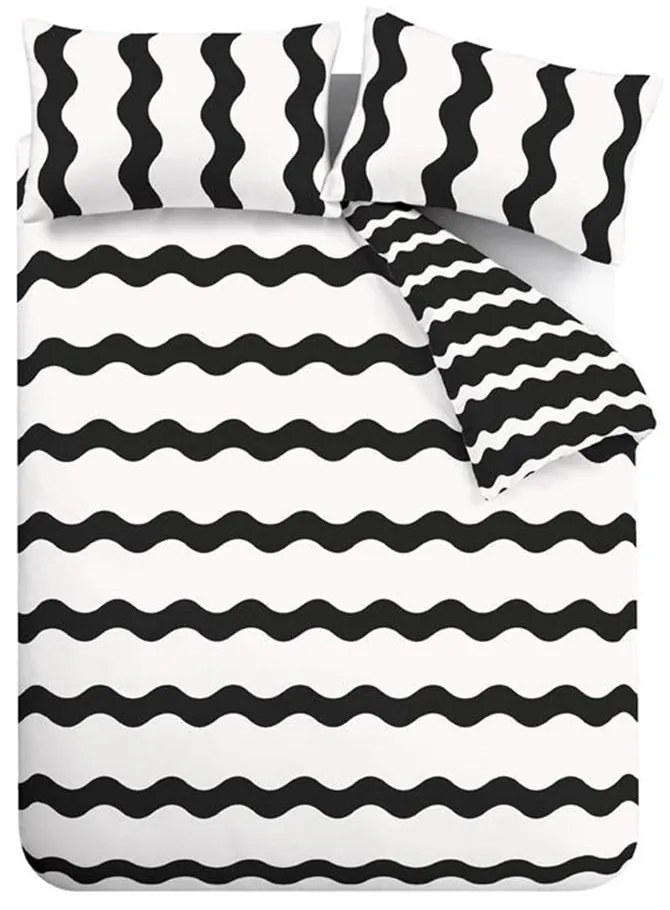 Set copripiumino e federa bianco e nero per letto matrimoniale 200x200 cm Waves – Sassy B