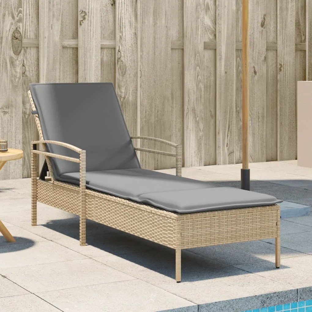 Lettino Prendisole Con Cuscino Beige 63x200x81 Cm İn Polyrattan /