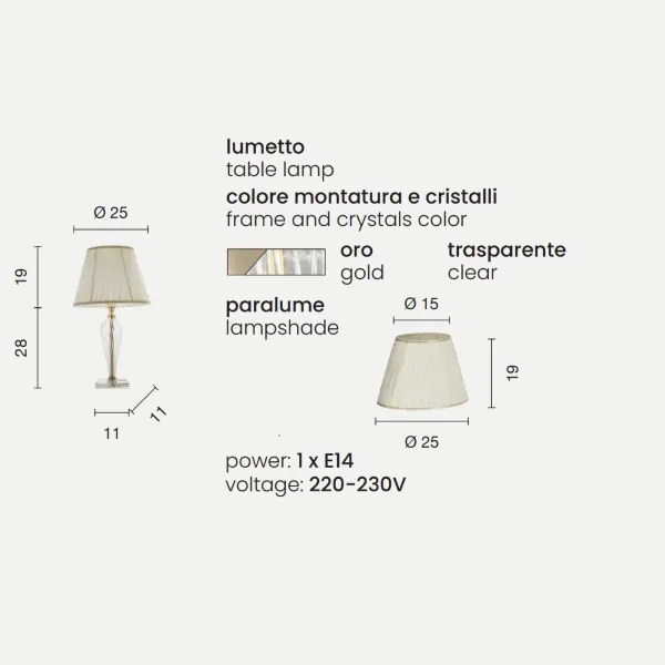 Lampada da tavolo VILLA in vetro lavorato a mano Oro 25x47 cm