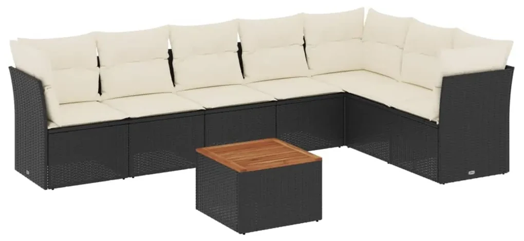 Set divani da giardino con cuscini 8 pz nero in polyrattan
