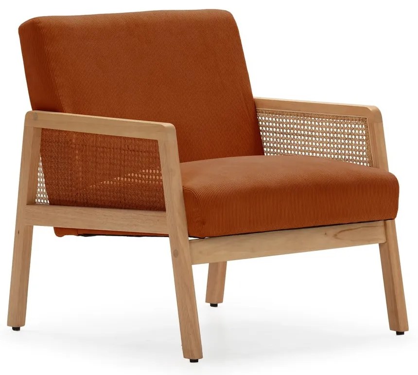 Poltrona con trama color mattone con rivestimento in velluto a coste Debra – Marckeric