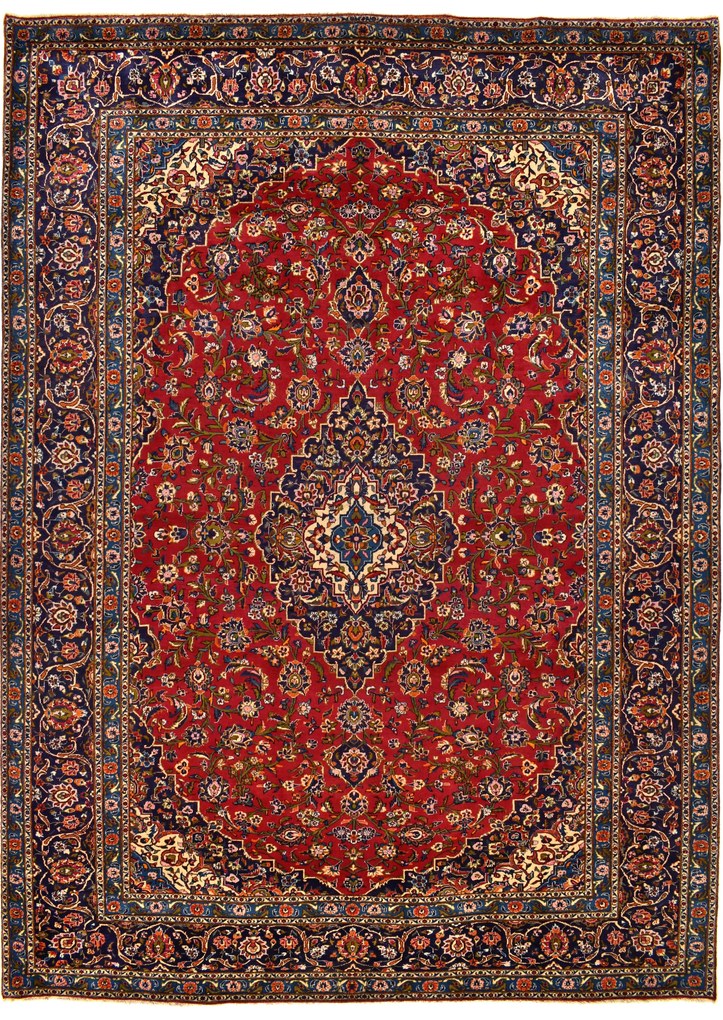 Kashan Tappeto 410x290 Rosso (Iran) Annodato A Mano