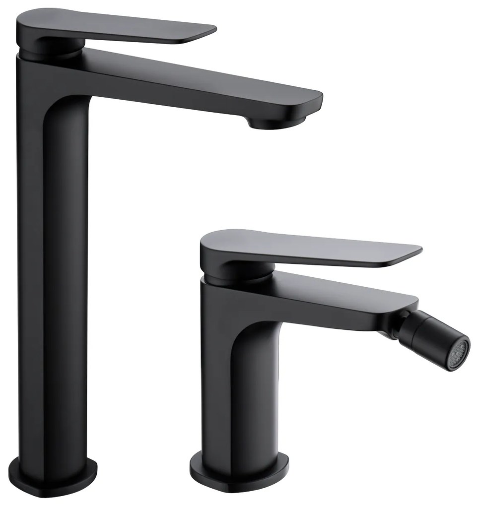 Coppia rubinetti miscelatore lavabo alto e bidet senza scarico in ottone nero opaco Momo