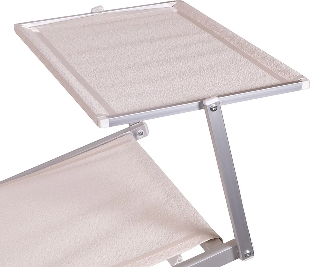 Lettino Mare con Parasole Richiudibile 181x71,5x38,5 cm in Alluminio PVC e Poliestere Avorio Riccione...